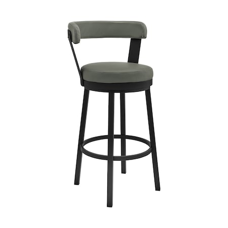 Armen Living Kobe 30" Bar Height Swivel Bar Stool in Black Finish and Gray Faux Leather 721535761777